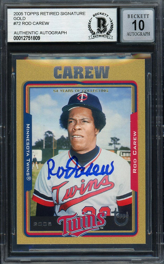 Rod Carew Autographed 2005 Topps Retired Signature Edition Card #72 Minnesota Twins Auto Grade Gem Mint 10 #176/500 Beckett BAS #12751809 - RSA