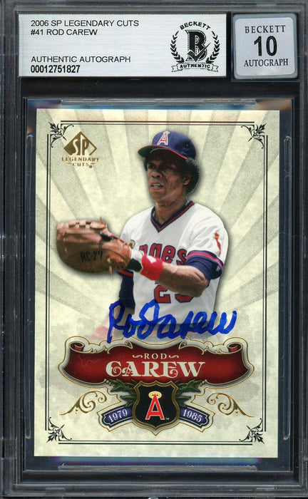 Rod Carew Autographed 2006 SP Legendary Cuts Card #41 California Angels Auto Grade Gem Mint 10 Beckett BAS Stock #192754 - RSA