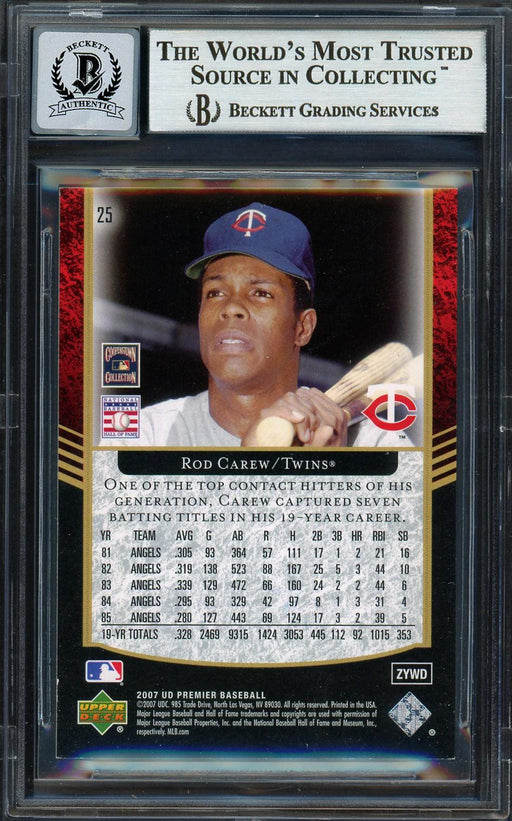 Rod Carew Autographed 2007 Upper Deck Premier Card #25 Minnesota Twins Auto Grade Gem Mint 10 #2/99 Beckett BAS #12751841 - RSA