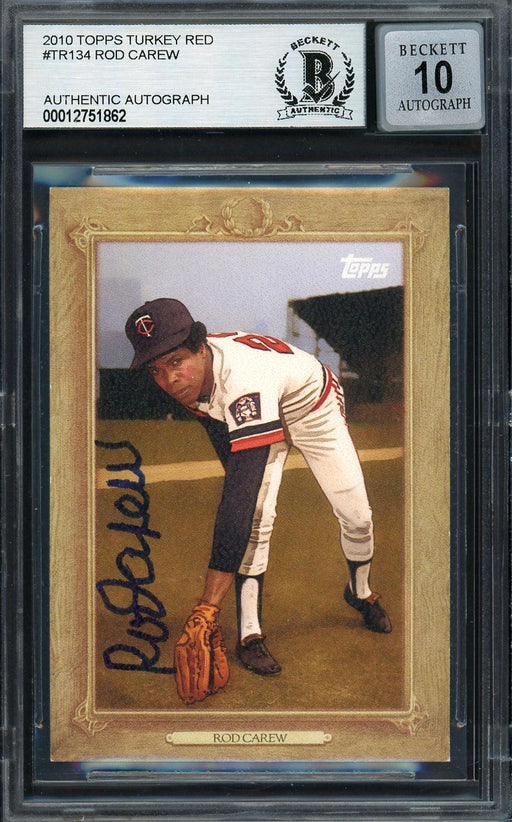 Rod Carew Autographed 2010 Topps Turkey Red Card #TR134 Minnesota Twins Auto Grade Gem Mint 10 Beckett BAS Stock #192763 - RSA