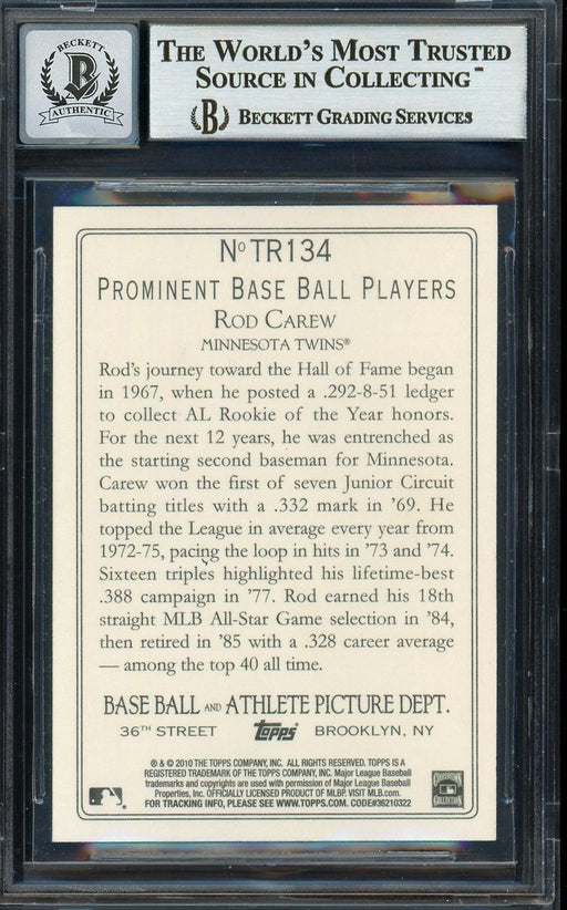 Rod Carew Autographed 2010 Topps Turkey Red Card #TR134 Minnesota Twins Auto Grade Gem Mint 10 Beckett BAS Stock #192763 - RSA