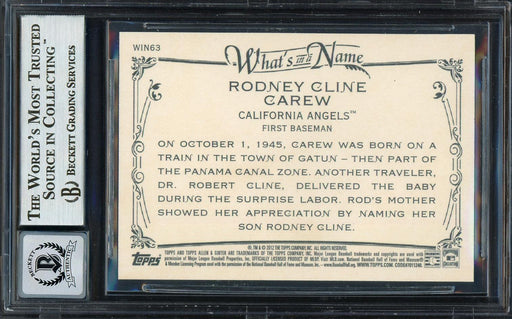 Rod Carew Autographed 2012 Topps Allen & Ginter What's In A Name Card #WIN63 California Angels Auto Grade Gem Mint 10 Beckett BAS #12751873 - RSA