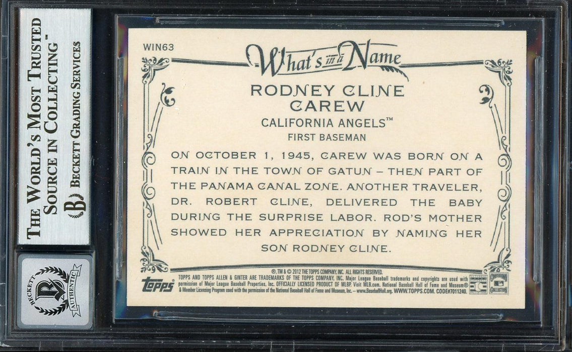 Rod Carew Autographed 2012 Topps Allen & Ginter What's In A Name Card #WIN63 California Angels Auto Grade Gem Mint 10 Beckett BAS #12751874 - RSA