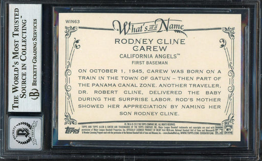 Rod Carew Autographed 2012 Topps Allen & Ginter What's In A Name Card #WIN63 California Angels Auto Grade Gem Mint 10 Beckett BAS #12751874 - RSA