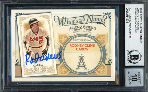Rod Carew Autographed 2012 Topps Allen & Ginter What's In A Name Card #WIN63 California Angels Auto Grade Gem Mint 10 Beckett BAS #12751875 - RSA