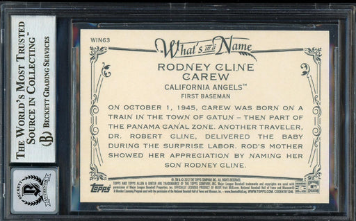 Rod Carew Autographed 2012 Topps Allen & Ginter What's In A Name Card #WIN63 California Angels Auto Grade Gem Mint 10 Beckett BAS #12751875 - RSA