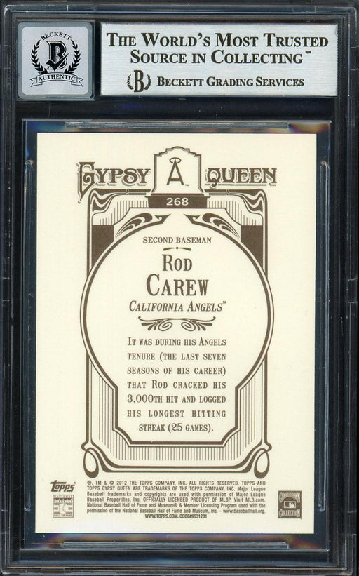 Rod Carew Autographed 2012 Topps Gypsy Queen Card #268 California Angels Auto Grade Gem Mint 10 Beckett BAS Stock #192769 - RSA