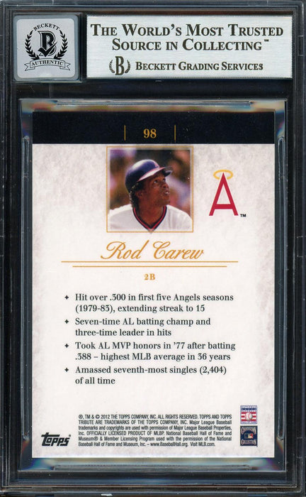 Rod Carew Autographed 2012 Topps Tribute Card #98 California Angels Auto Grade Gem Mint 10 Beckett BAS #12751888 - RSA