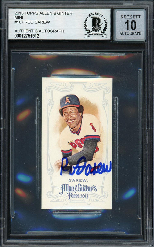 Rod Carew Autographed 2013 Topps Allen & Ginter Mini Card #167 California Angels Auto Grade Gem Mint 10 Beckett BAS #12751912 - RSA