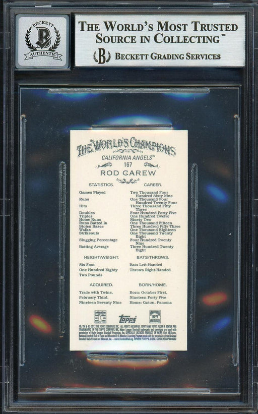 Rod Carew Autographed 2013 Topps Allen & Ginter Mini Card #167 California Angels Auto Grade Gem Mint 10 Beckett BAS #12751912 - RSA
