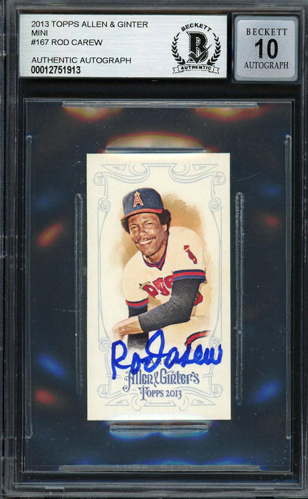 Rod Carew Autographed 2013 Topps Allen & Ginter Mini Card #167 California Angels Auto Grade Gem Mint 10 Beckett BAS #12751913 - RSA