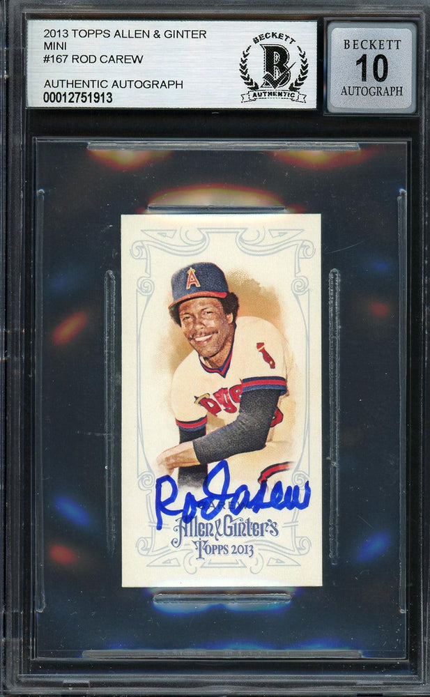Rod Carew Autographed 2013 Topps Allen & Ginter Mini Card #167 California Angels Auto Grade Gem Mint 10 Beckett BAS #12751913 - RSA