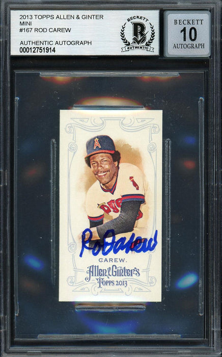 Rod Carew Autographed 2013 Topps Allen & Ginter Mini Card #167 California Angels Auto Grade Gem Mint 10 Beckett BAS #12751914 - RSA