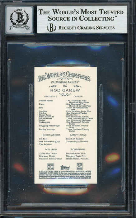 Rod Carew Autographed 2013 Topps Allen & Ginter Mini Card #167 California Angels Auto Grade Gem Mint 10 Beckett BAS #12751915 - RSA