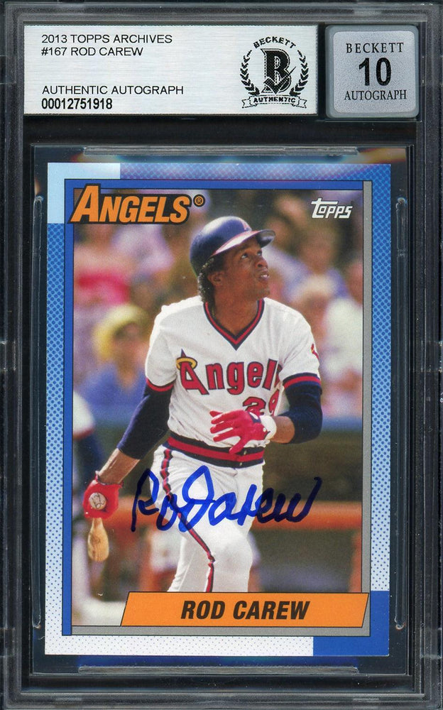Rod Carew Autographed 2013 Topps Archives Card #167 California Angels Auto Grade Gem Mint 10 Beckett BAS Stock #192781 - RSA