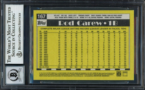 Rod Carew Autographed 2013 Topps Archives Card #167 California Angels Auto Grade Gem Mint 10 Beckett BAS Stock #192781 - RSA