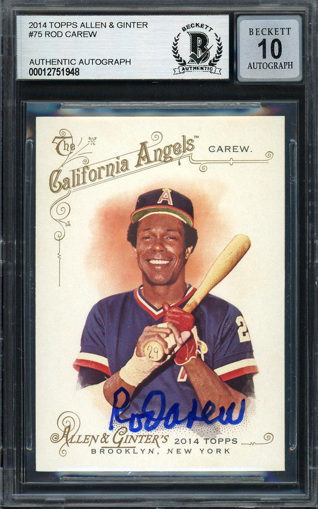 Rod Carew Autographed 2014 Topps Allen & Ginter Card #75 California Angels Auto Grade Gem Mint 10 Beckett BAS Stock #192788 - RSA