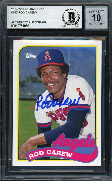 Rod Carew Autographed 2014 Topps Archives Card #157 California Angels Auto Grade Gem Mint 10 Beckett BAS #12751958 - RSA