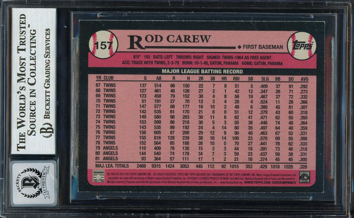 Rod Carew Autographed 2014 Topps Archives Card #157 California Angels Auto Grade Gem Mint 10 Beckett BAS #12751958 - RSA