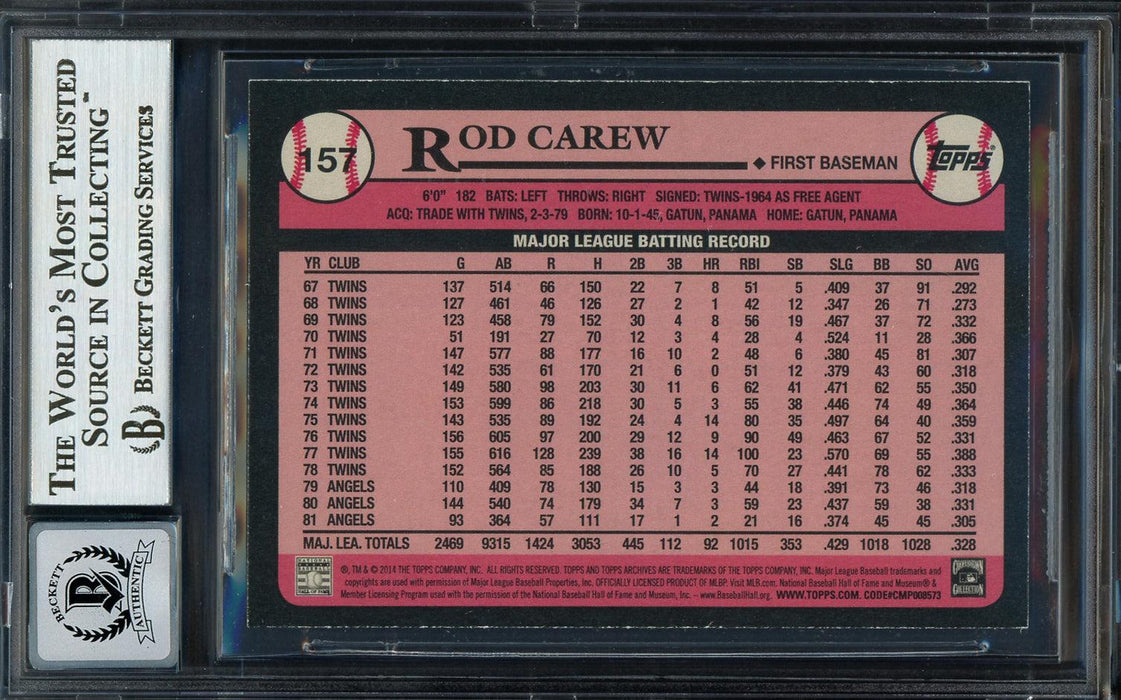 Rod Carew Autographed 2014 Topps Archives Card #157 California Angels Auto Grade Gem Mint 10 Beckett BAS #12751960 - RSA