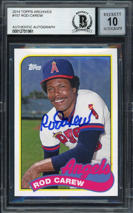 Rod Carew Autographed 2014 Topps Archives Card #157 California Angels Auto Grade Gem Mint 10 Beckett BAS #12751961 - RSA