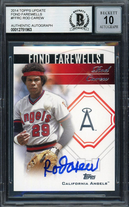 Rod Carew Autographed 2014 Topps Fond Farewells Card #FF-RC California Angels Auto Grade Gem Mint 10 Beckett BAS #12751963 - RSA