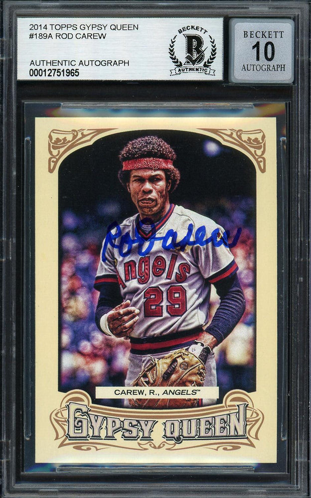 Rod Carew Autographed 2014 Topps Gypsy Queen Card #189 California Angels Auto Grade Gem Mint 10 Beckett BAS #12751965 - RSA