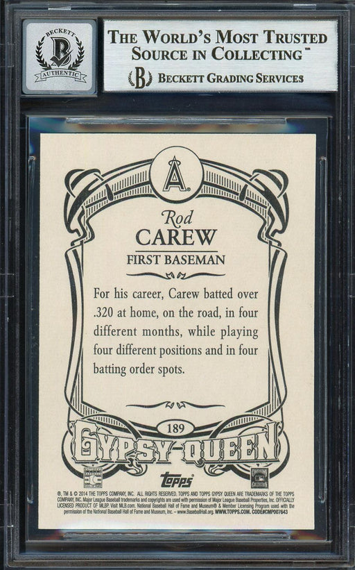 Rod Carew Autographed 2014 Topps Gypsy Queen Card #189 California Angels Auto Grade Gem Mint 10 Beckett BAS #12751965 - RSA