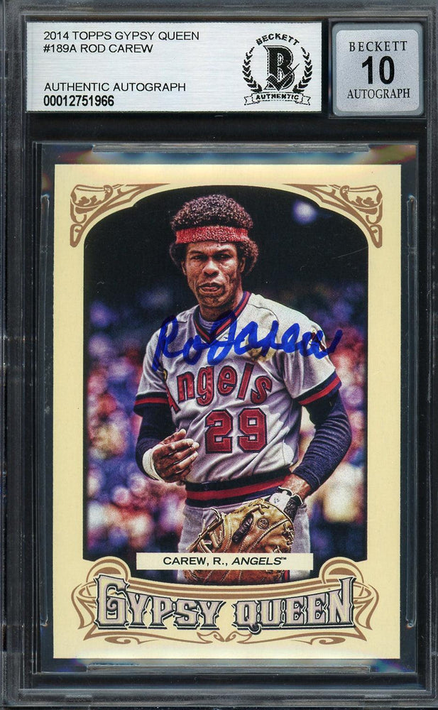 Rod Carew Autographed 2014 Topps Gypsy Queen Card #189 California Angels Auto Grade Gem Mint 10 Beckett BAS #12751966 - RSA