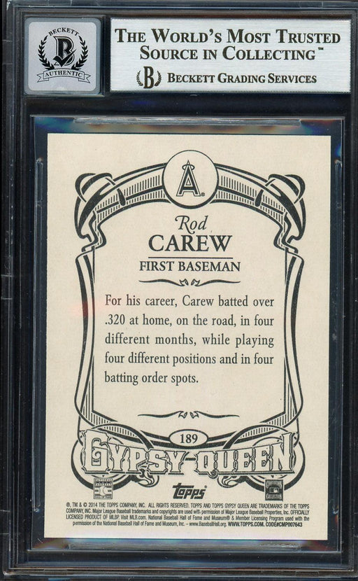 Rod Carew Autographed 2014 Topps Gypsy Queen Card #189 California Angels Auto Grade Gem Mint 10 Beckett BAS #12751966 - RSA