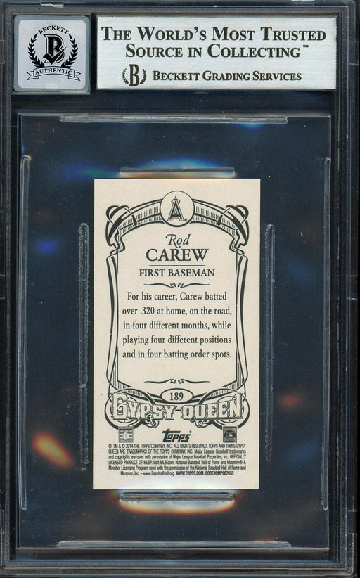 Rod Carew Autographed 2014 Topps Gypsy Queen Mini Card #189 California Angels Auto Grade Gem Mint 10 Beckett BAS #12751967 - RSA