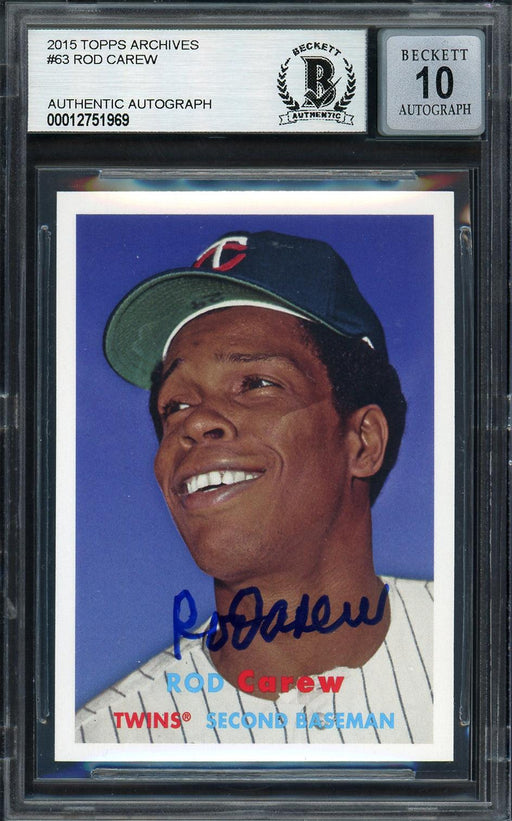 Rod Carew Autographed 2015 Topps Archives Card #63 Minnesota Twins Auto Grade Gem Mint 10 Beckett BAS #12751969 - RSA