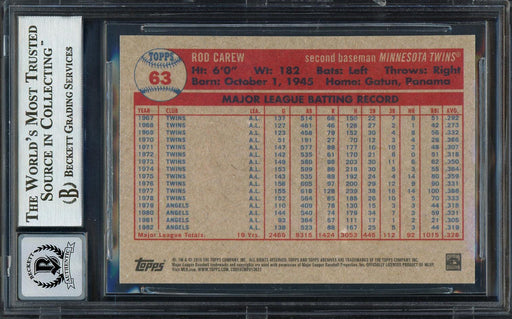 Rod Carew Autographed 2015 Topps Archives Card #63 Minnesota Twins Auto Grade Gem Mint 10 Beckett BAS #12751969 - RSA