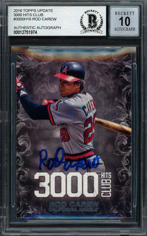 Rod Carew Autographed 2016 Topps 3000 Hit Club Card #3000H-16 California Angels Auto Grade Gem Mint 10 Beckett BAS Stock #192804 - RSA