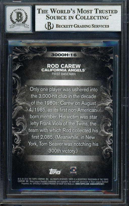Rod Carew Autographed 2016 Topps 3000 Hit Club Card #3000H-16 California Angels Auto Grade Gem Mint 10 Beckett BAS Stock #192804 - RSA