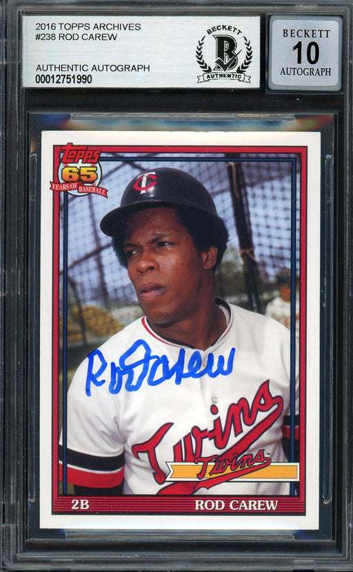 Rod Carew Autographed 2016 Topps Archives Card #238 Minnesota Twins Auto Grade Gem Mint 10 Beckett BAS Stock #192806 - RSA