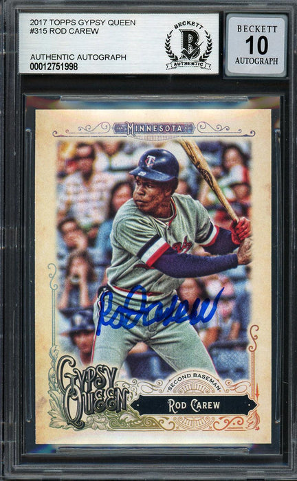 Rod Carew Autographed 2017 Topps Gypsy Queen Card #315 Minnesota Twins Auto Grade Gem Mint 10 Beckett BAS #12751998 - RSA