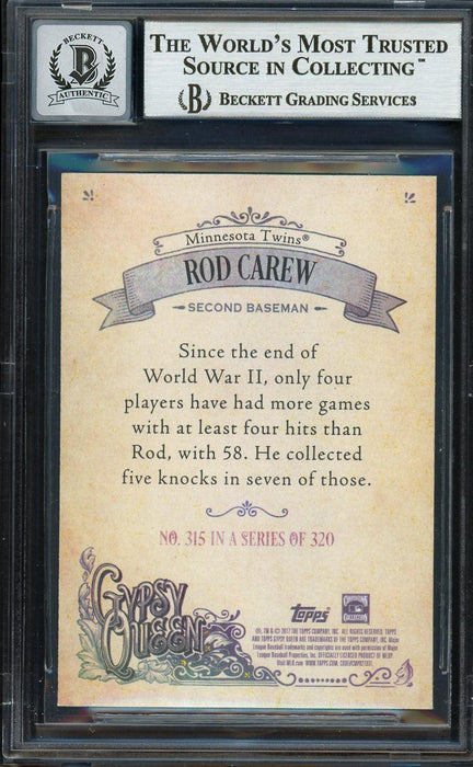 Rod Carew Autographed 2017 Topps Gypsy Queen Card #315 Minnesota Twins Auto Grade Gem Mint 10 Beckett BAS #12751998 - RSA