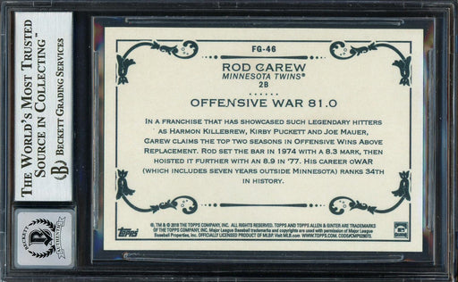 Rod Carew Autographed 2018 Topps Allen & Ginter Fantasy Goldmine Card #FG-46 Minnesota Twins Auto Grade Gem Mint 10 Beckett BAS #12752002 - RSA
