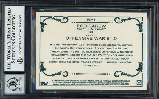 Rod Carew Autographed 2018 Topps Allen & Ginter Fantasy Goldmine Card #FG-46 Minnesota Twins Auto Grade Gem Mint 10 Beckett BAS #12752004 - RSA