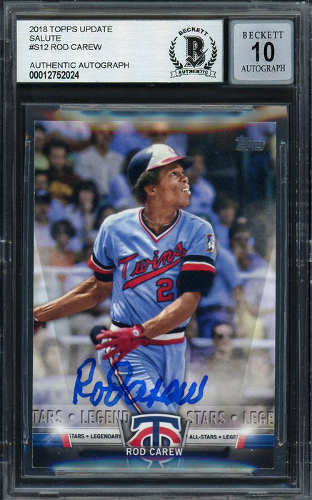 Rod Carew Autographed 2018 Topps Legendary All Stars Card #S-12 Minnesota Twins Auto Grade Gem Mint 10 Beckett BAS Stock #192821 - RSA