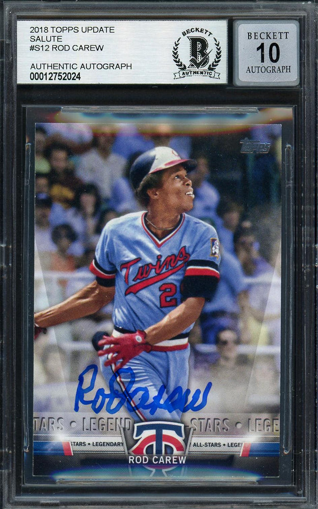 Rod Carew Autographed 2018 Topps Legendary All Stars Card #S-12 Minnesota Twins Auto Grade Gem Mint 10 Beckett BAS Stock #192821 - RSA
