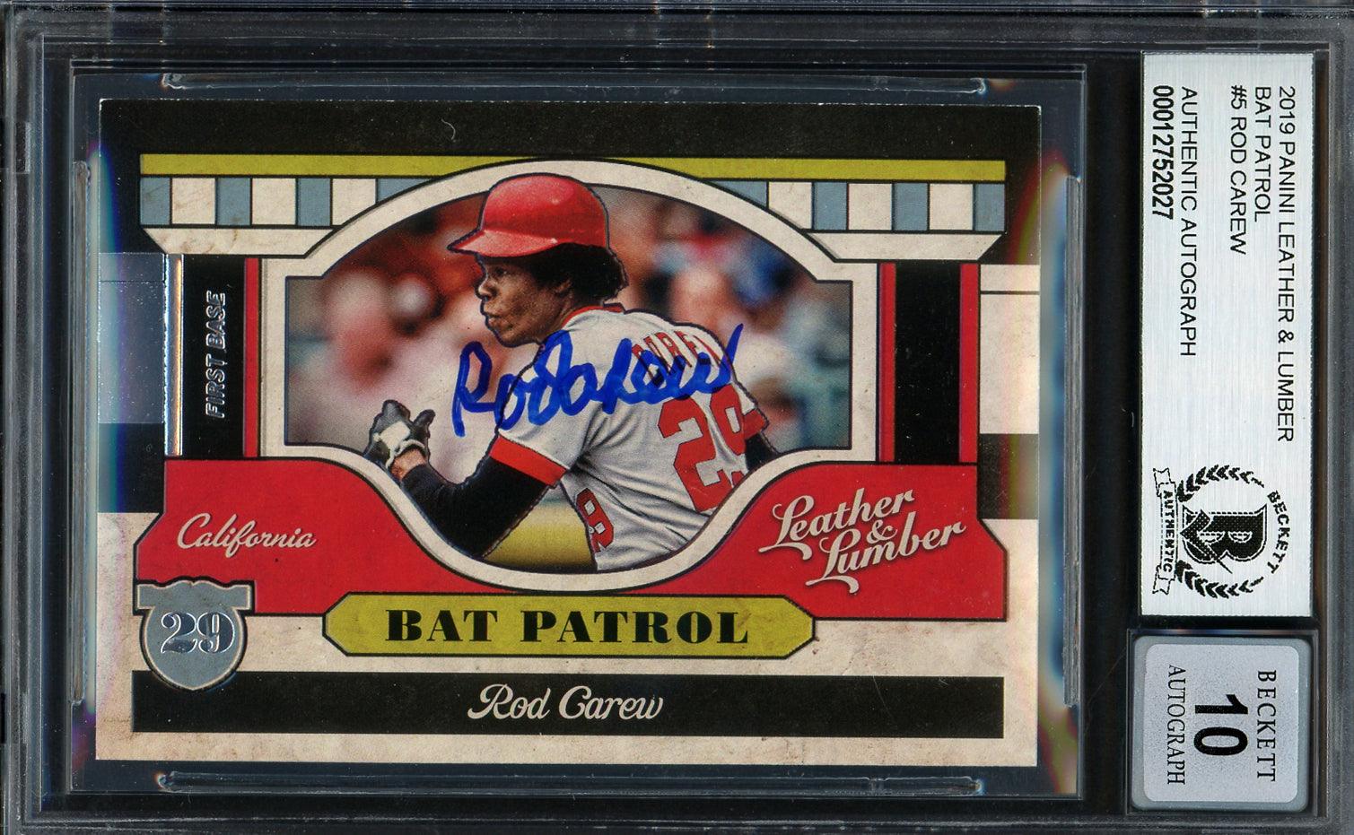 Rod Carew Autographed 2019 Panini Leather & Lumber Card #BP-5 Minnesota Twins Auto Grade Gem Mint 10 Beckett BAS #12752027 - RSA