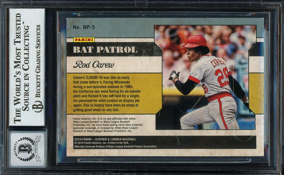 Rod Carew Autographed 2019 Panini Leather & Lumber Card #BP-5 Minnesota Twins Auto Grade Gem Mint 10 Beckett BAS #12752027 - RSA