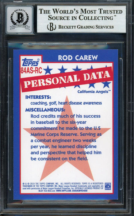 Rod Carew Autographed 2019 Topps 1984 Card #84AS-RC California Angels Auto Grade Gem Mint 10 Beckett BAS #12752086 - RSA