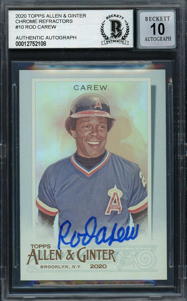 Rod Carew Autographed 2020 Topps Allen & Ginter Foil Card #10 California Angels Auto Grade Gem Mint 10 Beckett BAS #12752108 - RSA