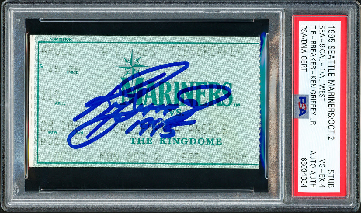 Ken Griffey Jr. Autographed October 2nd, 1995 Ticket Stub Seattle Mariners vs. California Angels Tie-Breaker Game PSA 4 "1995" PSA/DNA #68034334