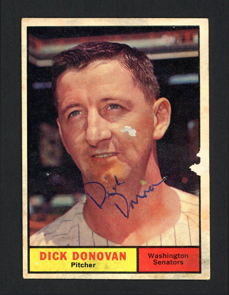 Dick Donovan Autographed 1961 Topps Card #414 Washington Senators SKU #164307 - RSA