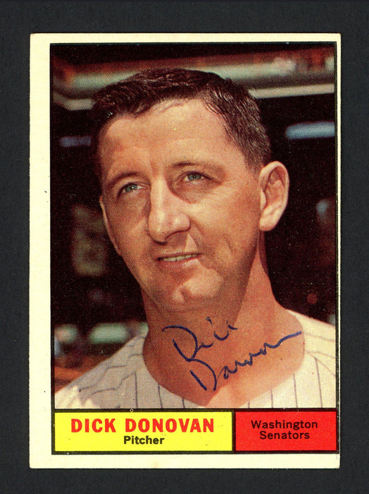 Dick Donovan Autographed 1961 Topps Card #414 Washington Senators SKU #164308 - RSA