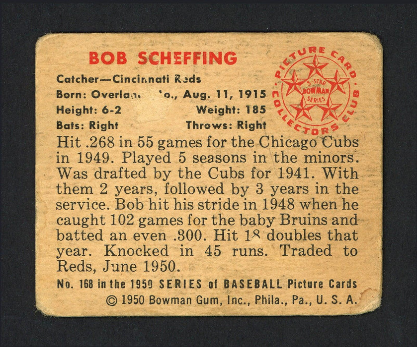 Bob Scheffing Autographed 1950 Bowman Card #168 Cincinnati Reds SKU #164320 - RSA